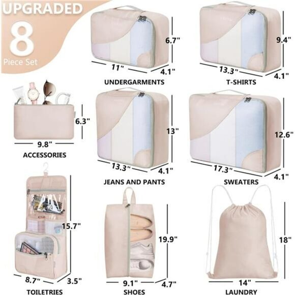 Packing Cubes Set with Shoe Bag Toiletry Bag Travel Organizer for Luggage - Picture 2 of 7